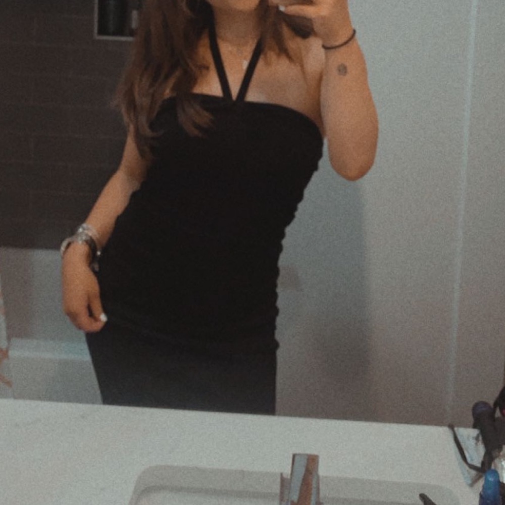 black halter tie dress